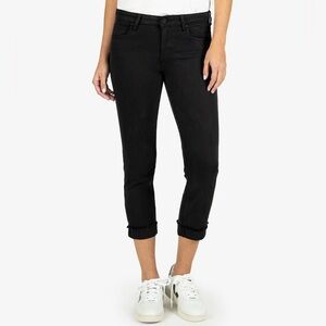 KUT FROM THE KLOTH Amy Mid Rise Crop Straight Leg Black Pants 14 Raw Hem Cuffed